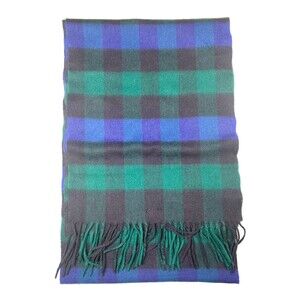 100% Cashmere Plaid Check Pattern Scarf Made in Germany Blue Green Winter Cozy